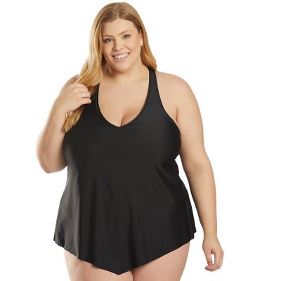 Sporti Sporti Plus Size Sofia Flowy Racerback Tankini Top Black 22W