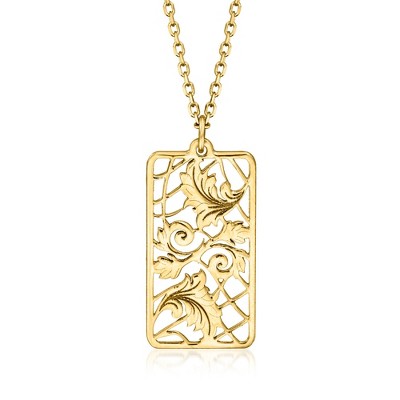 Ross-Simons Italian 14kt Yellow Gold Framed Leaves Necklace Size 18