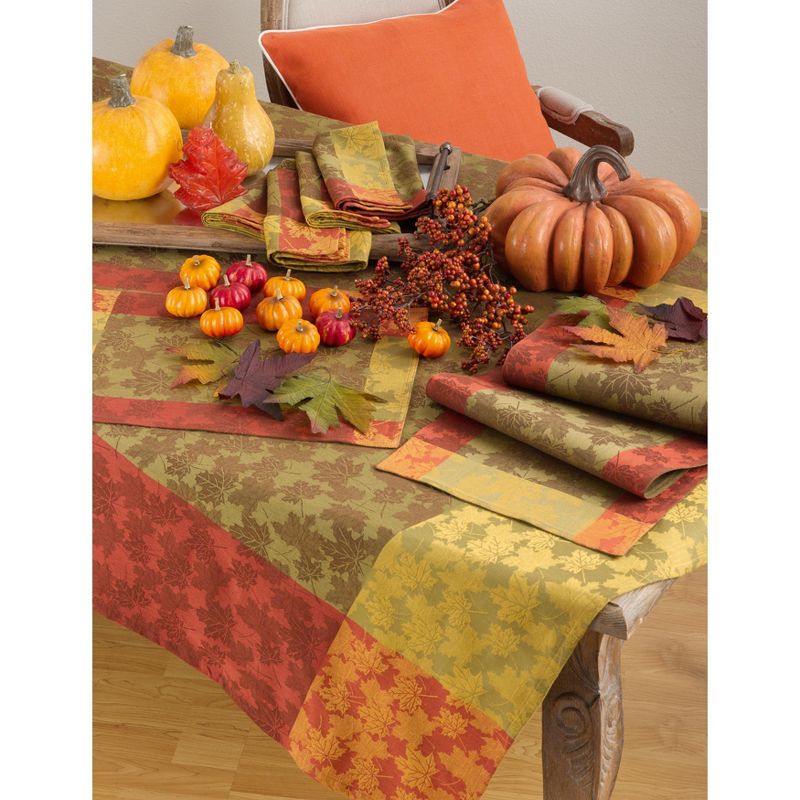 Saro Lifestyle Fall Foliage Autumn Leaves Design Jacquard Cotton Napkin (Set of 4), 20"x20", Multicolored, 3 of 4