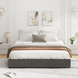Fabric Upholstered Platform Bed Frame with 4 Storage Drawers, Wooden Slat Support, Noise-Free Design, Easy Assembly, No Box Spring Required. - 1 of 4