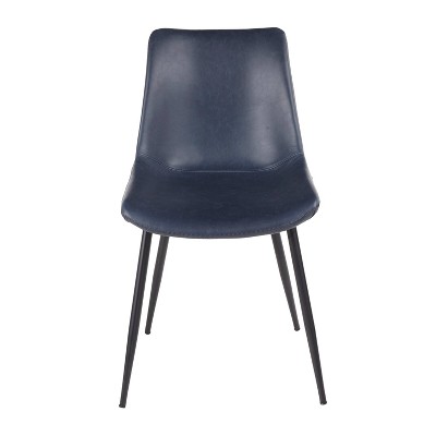 High Blue Faux Leather Upholstered Metal Side Chair
