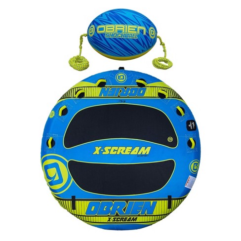 O'brien X Scream 4 Person 96 Inch Towable Tube With Easy Attach, Blue &  Yellow And Oval Shock Ball & Towable Tube Rope Float W/ Lightning Valve,  Blue : Target