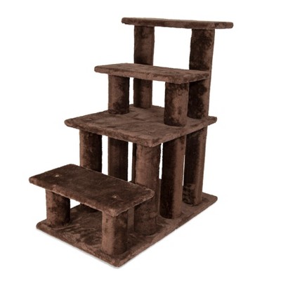 Brown Plush 4-Step Pet Stairs for Beds and Sofas