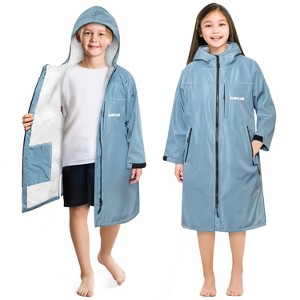 SUN CUBE Swim Parka Boy Girl, Kids Unisex Hooded Changing Robe with Faux Shearling Lining for Swimming, Surfing, Water Sports - 1 of 4