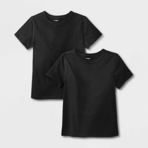 Cat & Jack Kids' 2pk Adaptive Short Sleeve T-Shirt - Cat & Jack™ Black/Black XS: Sensory Friendly, Cotton Blend, Crew Neck, Knit Fabric
