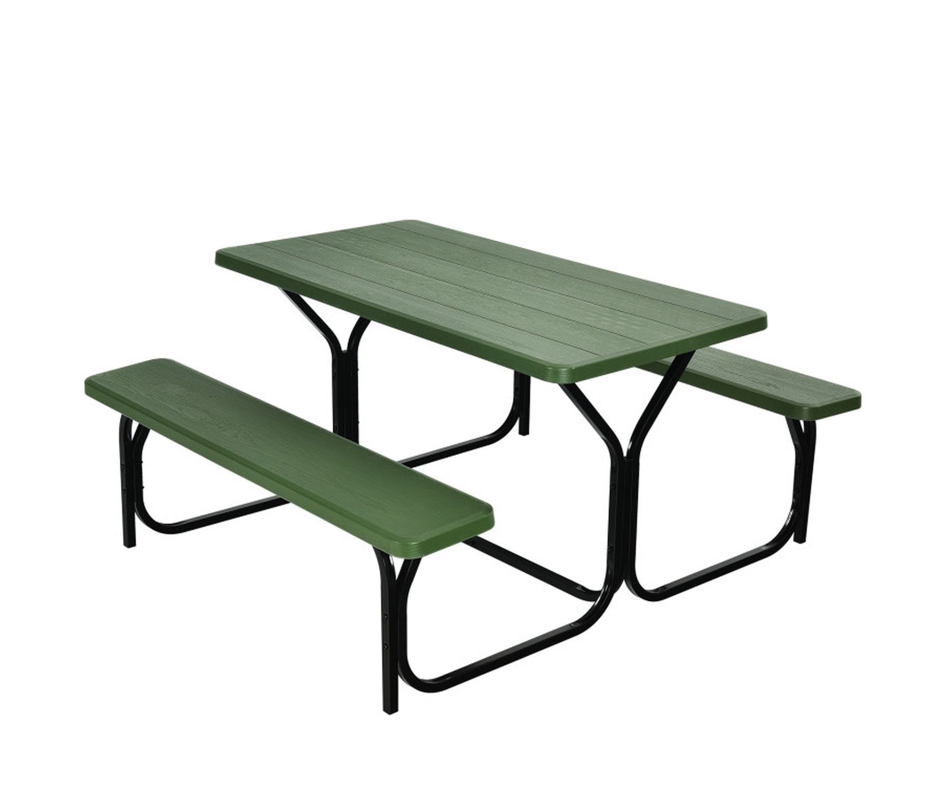 Outdoor Picnic Table Bench Set with Metal Base, 54 Inch HDPE Camping Dining Table, Green