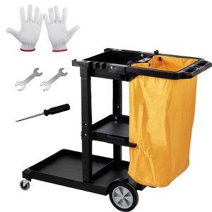 VEVOR Cleaning Cart, 3-Shelf Commercial Janitorial Cart, 200 lbs Capacity Plastic Housekeeping Cart, with 25 Gallon PVC Bag - 1 of 4