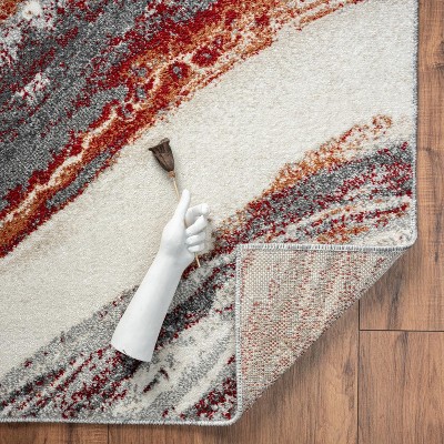 Red and Gray Abstract 8' x 10' Synthetic Area Rug
