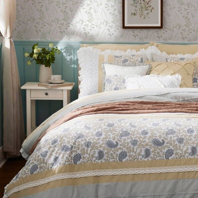 Queen Yellow Cotton Reversible 9-Piece Comforter Set