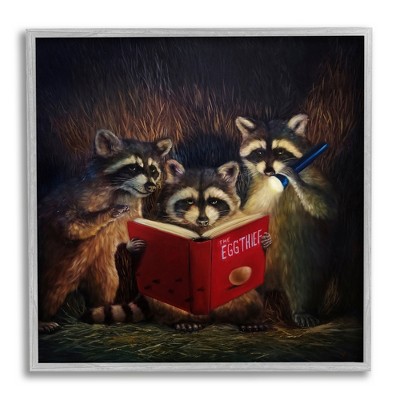 Stupell Industries Fun Raccoon Trio Reading Book Framed Giclee