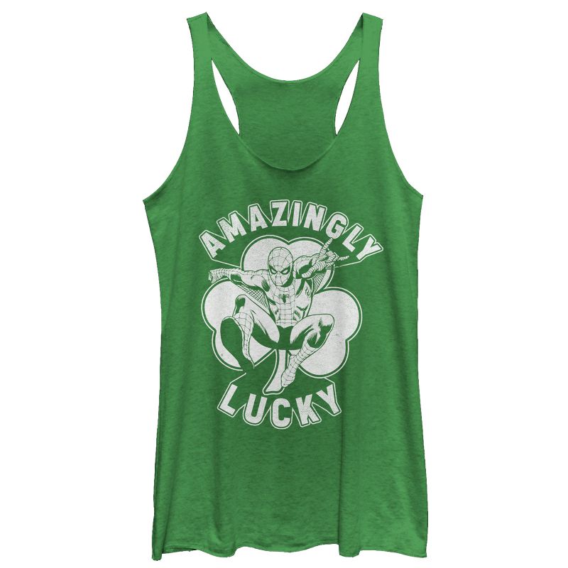 Women's Marvel St. Patrick's Day Spider-Man Lucky Clover Racerback Tank Top, 1 of 4