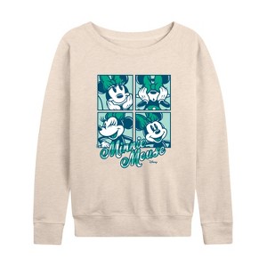 Women's - Disney - Plaid Minnie Mouse Lightweight French Terry Wide Neck Long Sleeve Shirt - 1 of 4