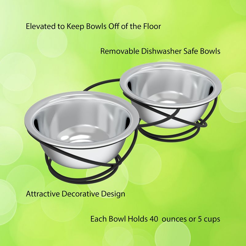 Set of 2 Elevated Dog Bowls - Stainless-Steel 40-Ounce Food and Water Bowls for Dogs and Cats in a Raised 3.5-Inch-Tall Decorative Stand by PETMAKER, 3 of 9