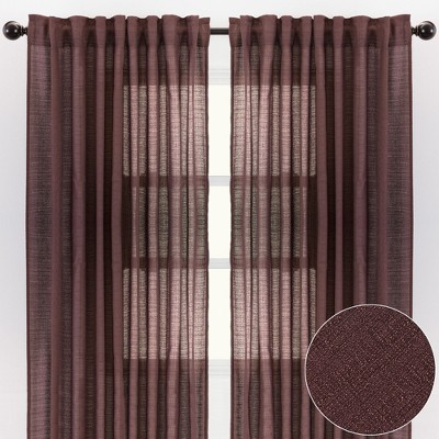 Brown Faux Belgian Flax Semi-Sheer Window Curtain Panels, 52 x 96 Inches