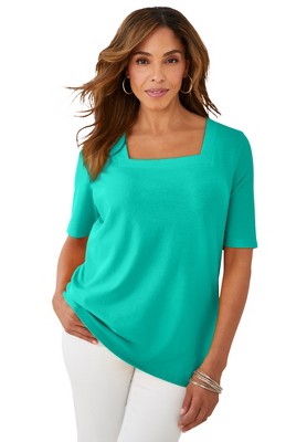 Jessica London Women's Plus Size Stretch Cotton Square Neck Tee