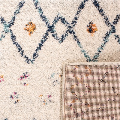 Ivory and Navy Moroccan Boho Distressed Area Rug 5'3" x 7'6"