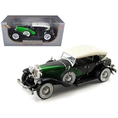 1934 Duesenberg Model J Black and Green with Cream Top 1/18 Diecast Model Car by Signature Models