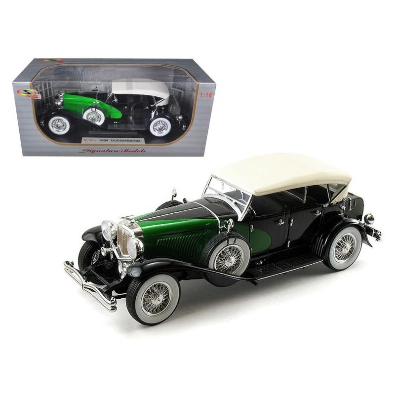 1934 Duesenberg Model J Black and Green with Cream Top 1/18 Diecast Model Car by Signature Models, 1 of 4