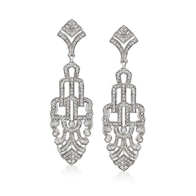 Ross-Simons 1.00 ct. t.w. Diamond Art Deco-Style Drop Earrings in Sterling Silver