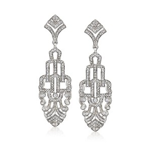 Ross-Simons 1.00 ct. t.w. Diamond Art Deco-Style Drop Earrings in Sterling Silver - 1 of 3