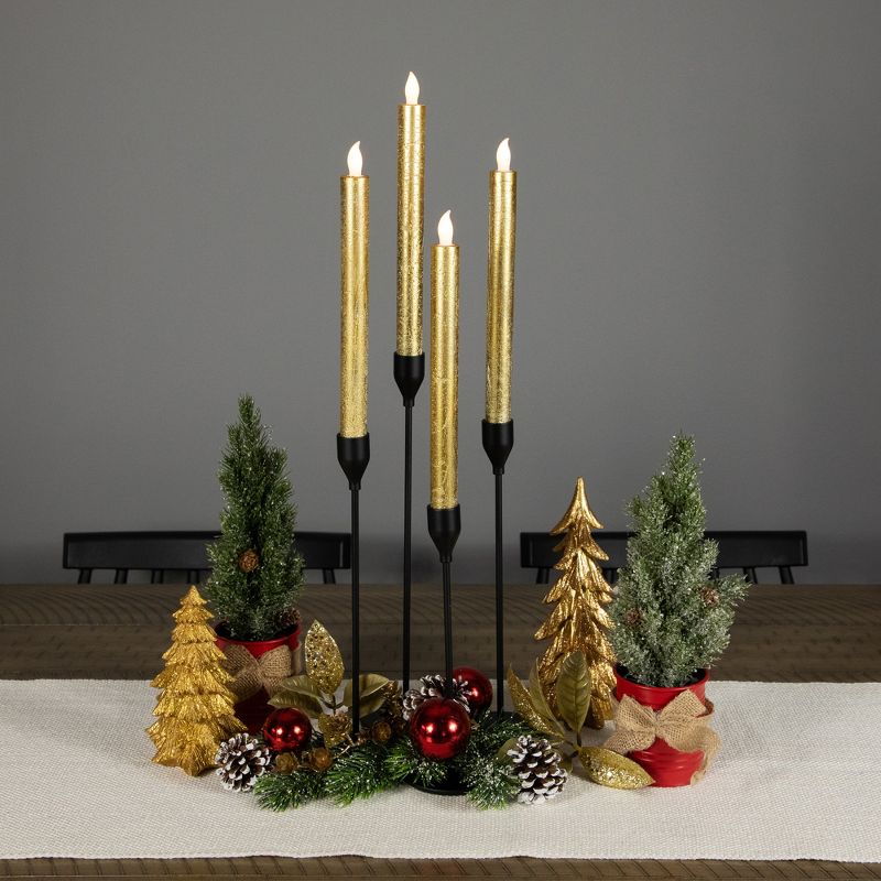 Northlight Set of 4 Textured Gold-tone LED Flameless Flickering Taper Candles 9.5", 2 of 6