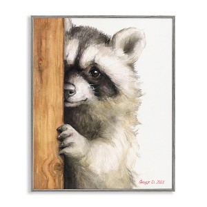Stupell Industries Peering Raccoon Watercolor Framed Giclee Art - 1 of 4