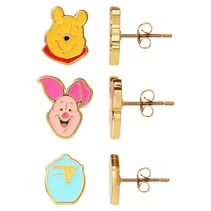 Disney Winnie the Pooh Gold Plated Stud Earring Set, 3 Pairs, 4 of 6