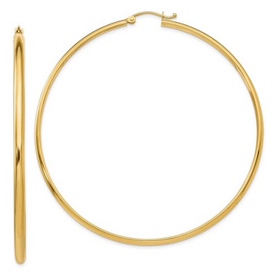 Black Bow Jewelry 2.75mm x 65mm Polished 14k Yellow Gold Domed Round Hoop Earrings