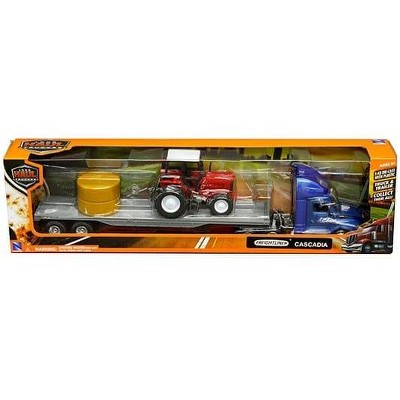 New Ray 1:43 Freightliner Cascadia Flatbed with Tractor and Hay Bale – Long Haul Trucker