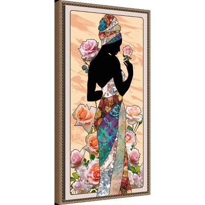 Cosmopolitan Woman Silhouette with Roses Canvas Art Print