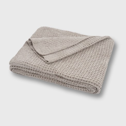 50x60 Shiny Waffle Chenille Knit Throw Blanket Light Gray - Evergrace :  Target