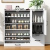 PDTEND Multi-Functional Shoe Cabinet with Adjustable Shelves, Stool, Retractable toe-kick drawer, White - 3 of 4