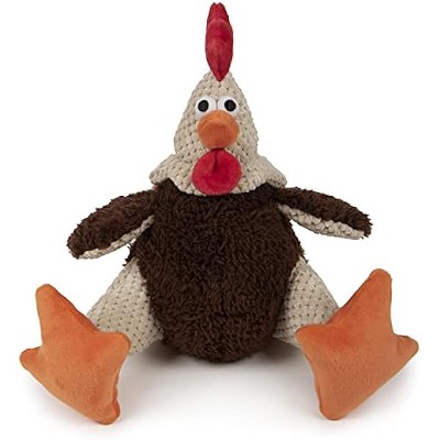 goDog Checkers Fat Rooster Squeaky Plush Dog Toy, Chew Guard Technology - Brown, Large