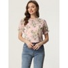 INSPIRE CHIC Women's Chiffon Short Sleeve Ruffled Trim Floral Blouse - 2 of 4