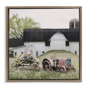 Stupell Industries Floral Tractor in Farmhouse Field Floating Frame Canvas Art - 1 of 4