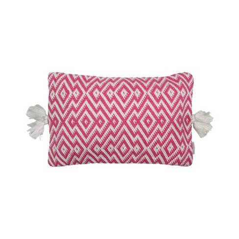 Pink And White Hand Woven 14 X 22 Inch Outdoor Decorative Throw Pillow Cover With Insert And Hand Tied Tassels Foreside Home Garden Target