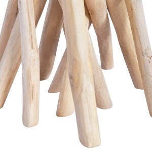 vidaXL Solid Teak Wood Round Coffee Table - Glass Top End/Side Table, Handcrafted Accent Piece for Living/Lounge Room, Light Brown - 1 of 4