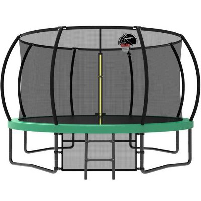 BestParts 12FT Recreational Kids Trampoline with Safety Enclosure, Ladder & Basketball Hoop for Outdoor Fun