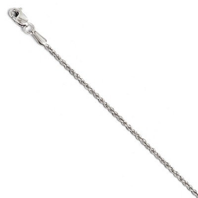 Black Bow Jewelry 1.5mm 14k White Gold Solid Diamond Cut Rope Chain Bracelet & Anklet