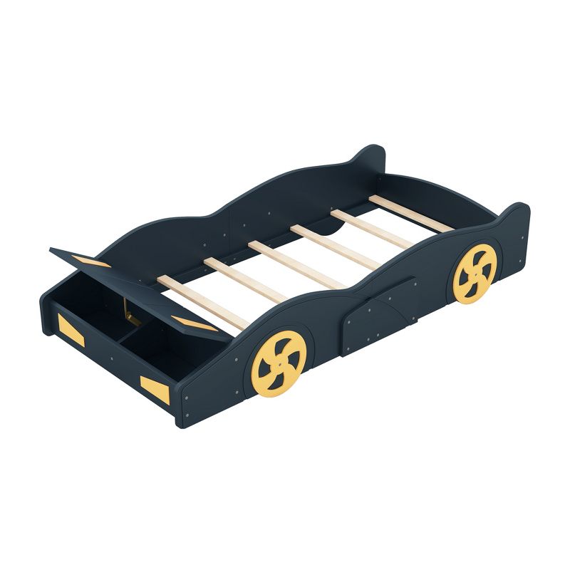 Race Car-Shaped Platform Bed with Wheels and Storage - ModernLuxe, 4 of 11