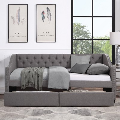 Twin Size Upholstered Daybed with Two Drawers