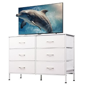 Wide Dresser with 6 Drawers, Fabric TV Stand for 50 Inch TV, Metal Frame, Wooden Top, Fabric Storage Dresser for Bedroom, Hallway, Entryway, - 1 of 4