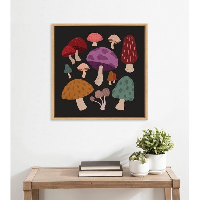 Sylvie Forest Mushrooms Dark Framed Canvas Wall Art, 22x22 Natural