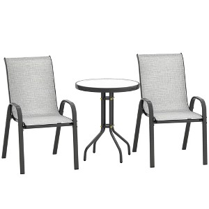 Outsunny 3 Pieces Outdoor Bistro Set, Patio Furniture with Stackable Chairs and Glass Table, High Back Small Patio Set for Balcony, Porch - 1 of 4