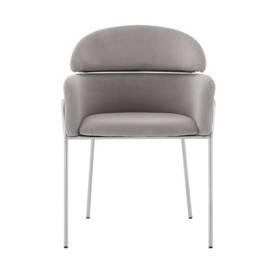 Contemporary Gray Velvet High-Back Armchair with Metal Cross Back