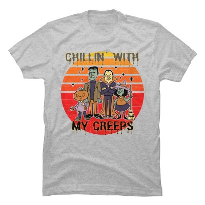 Men's Design By Humans Chillin with my creeps 80's style halloween characters By MerchHQ T-Shirt