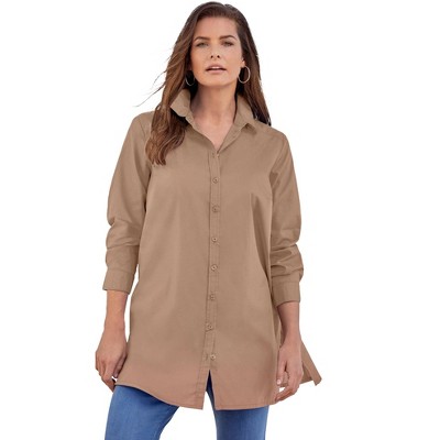 Roaman's Women's Plus Size Kate Tunic Big Shirt - 12 W, Brown : Target