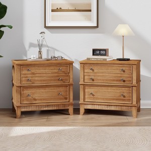 PAGED Nightstand with 3 Storage Drawers, Wooden Side Table with Handles, Country Style Bedside Cabinet for Bedroom, Living Room - 1 of 4
