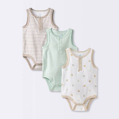 Baby 3pk Sleeveless Henley Bodysuit - Cloud Island™ Mint Green 0-3M