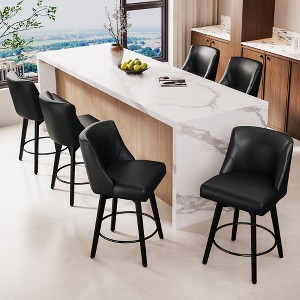 Dyonery 26" Swivel Counter Height Bar Stools with Backrests, Upholstered Seats & Wood Legs for Kitchen Island - 1 of 4